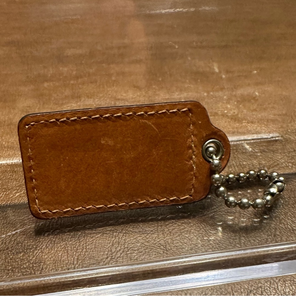 Coach British Tan Leather Hang Tag with Silver Ball Chain - Picture 3 of 4